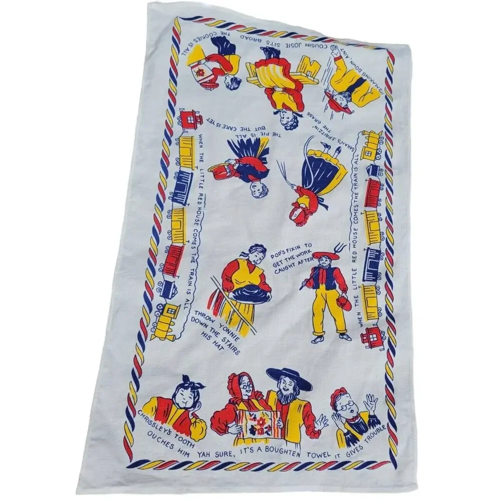 PENNSYLVANIA DUTCH Graphic Kitchen Towel Cotton Boughten Towel Train Kitschy 50s